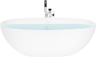 Beliani Ba&ntilde;era Independiente De Solid Surface Ovalada Con Borde Fino 170 Cm Blanco Lamanga