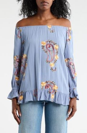 Forgotten Grace Paisley Embroidered Top in Dusty Blue at Nordstrom Rack, Size X-Large