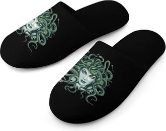 Generic Medusa Green Snakes Warm Mens Slippers Slip On Soft Fleece House Shoes Winter Indoor Outdoor