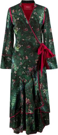 F.R.S. For Restless Sleepers F.R.S Dark Green Botanical Printed Satin Robe Dress Size S