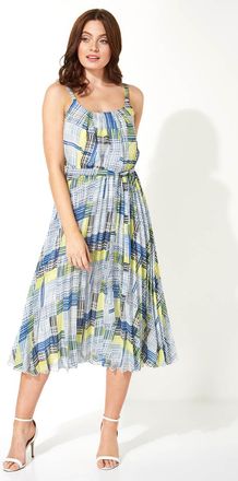 Roman Check Print Pleated Chiffon Midi Dress