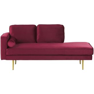 Beliani Beliani - Modern Glam Velvet Chaise Lounge Dark Red Upholstery Gold Metal Legs Miramas