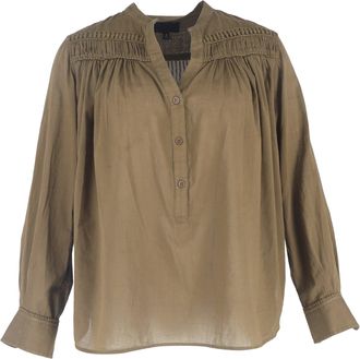 Nili Lotan Nili Lotan Clarys Long Sleeve Blouse in Olive Cotton