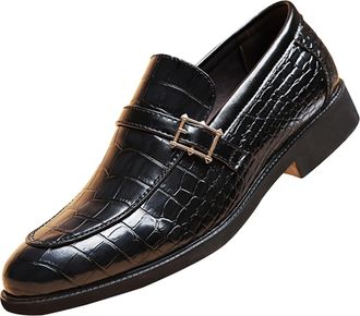 Generic Mens Business Dress Shoes Vintage Without Lacing Slip On Loafers Pointed Toe Crocodile Texture Leather Shoe Block Heel Non Slip Wide Shoewear for Offi