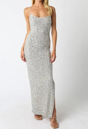 Olivaceous Gilded Night Midi Dress In Silver