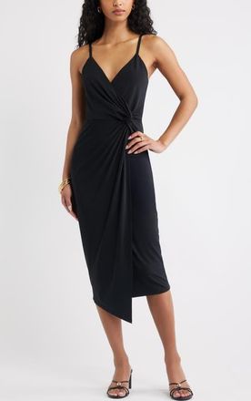Open Edit Side Twist Midi Dress in Black at Nordstrom, Size Xx-Small