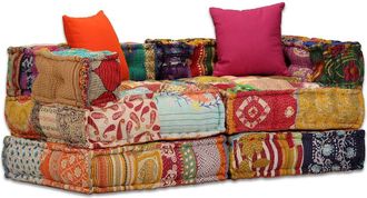 vidaXL Puf Modular De 2 Plazas De Tela Patchwork Vidaxl