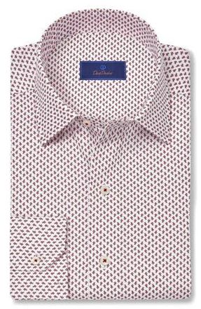 David Donahue Botanical Print Sport Shirt in White/Merlot at Nordstrom Rack, Size Xx-Large