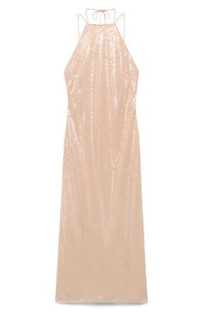 Mango Sequin Halter Cocktail Dress in Beige at Nordstrom Rack, Size 2