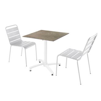 Oviala Mesa de jard&iacute;n con laminado de m&aacute;rtaupe beige y 2 sillas blancas