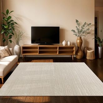Paco Home Tappeto Soggiorno Pelo Alto Design Scandinavo Boho Tinta Unita Morbida Al Tocco Crema 160x220 Cm - Paco Home