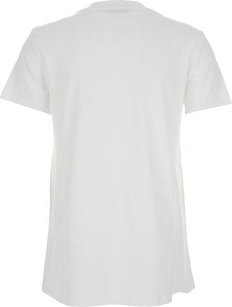Max Mara Womens White Crewneck T-Shirt With Tonal Logo Cotton T-Shirts & Jerseys