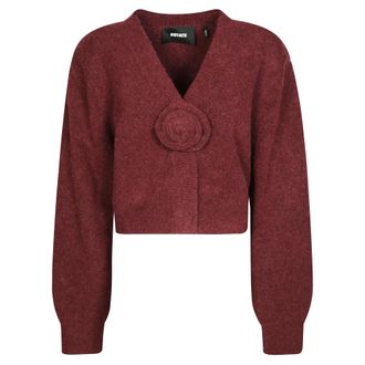 Rotate ROTATE Birger Christensen, Cardigans, female, Brown, Size: XS Puff Sleeve Knit Cardigan