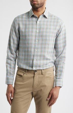 Scott Barber Coastal Regular Fit Plaid Linen & Lyocell Button-Down Shirt in Sage at Nordstrom Rack, Size Xx-Large