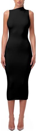 Naked Wardrobe Smooth Sleeveless Midi Dress in Black at Nordstrom, Size Medium