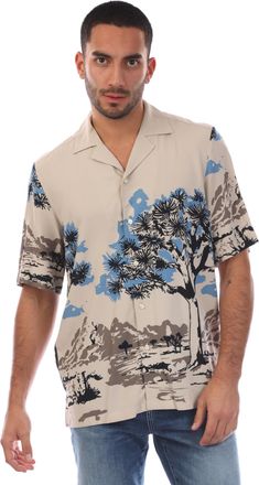 HUGO BOSS Mens Rayer M Shirt in Beige Viscose - Size X-Small