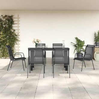 Berkfield Home 7 Piece Garden Dining Set Black Steel & Textilene