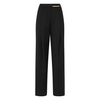 Elisabetta Franchi Tapered Trousers, female, Black, Size: XS Pants in Cool Wool with Jewelry Plate