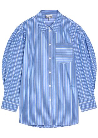 Ganni Striped Cotton-poplin Shirt - Navy - 42 (UK14 / L)