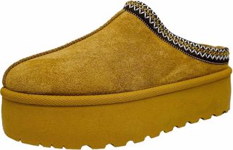Generic Womens Faux Suede Aztec Platform Slip On Flatform Comfy Fur Slippers Shoes (Camel, UK Footwear Size System, Adult, Women, Numeric, Medium, 6.5)