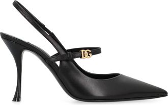 Dolce & Gabbana Womens Slingback Shoes Black Kid Leather Kidskin Pumps High Heel