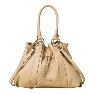 Twinset Tassen, Dames, Beige, ONE Size, Leer, Draagtas met Gehamerde Textuur en Trekkoordsluiting