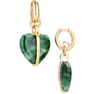 Roxanne Assoulin Heart Charm Drop Earrings in Gold/Moss Agate at Nordstrom