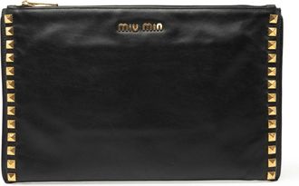 Miu Miu Pre-owned Womens Studded Leather Zip Clutch - Black - One Size