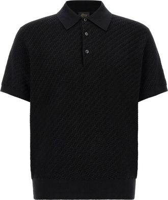 Brioni Black Textured Polo