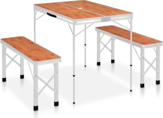 vidaXL Vidaxl - Mesa De Camping Plegable Con 2 Bancos Aluminio Marr&oacute;n