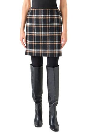 Akris Plaid Tweed Miniskirt in Black-Camel-Cream at Nordstrom, Size 10