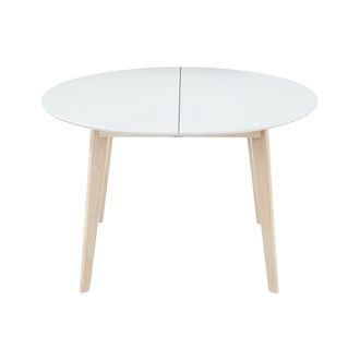 Miliboo Mesa De Comedor Dise&ntilde;o Redonda Extensible Blanca Y Madera L120-150 Leena