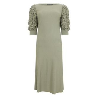Alberta Ferretti Kleedjes, Dames, Groen, S, Wol, Midi Jurk met Pofmouwen