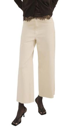 Mango Catherin Frayed High Waist Wide Leg Culotte Jeans in Vanilla at Nordstrom, Size 10