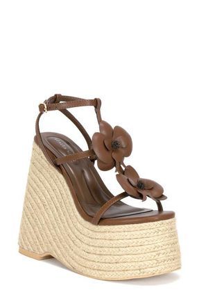 Azalea Wang Barossa Espadrille Ankle Strap Platform Wedge Sandal in Brown at Nordstrom, Size 7.5