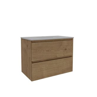 Saniclass Holz Pure Badkamermeubelset - 80x45x60cm - 2 lades - 1 wasbak - 1 kraangat - overloop - Eiken natural