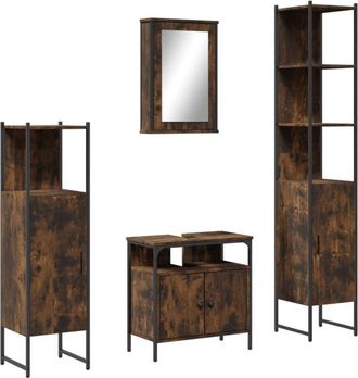 vidaXL Set De Muebles Ba&ntilde;o 4 Pzas Madera Contrachapada Roble Ahumado Vidaxl