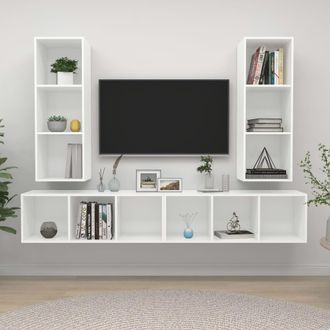 vidaXL Vidaxl - Muebles De Sal&oacute;n De Pared 4 Piezas Madera De Ingenier&iacute;a Blanco