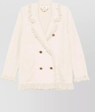 Elisabetta Franchi double breasted fringe blazer gold tone buttons