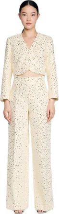 Sandro Sequin straight-leg cotton trousers in Ecru at Nordstrom, Size 38 Eu