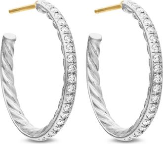 David Yurman Orecchini a cerchio in argento sterling con pavé di diamanti (25,4mm)