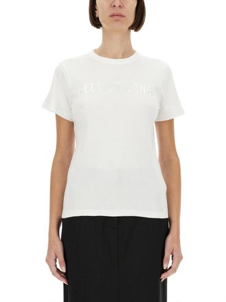 Helmut Lang Slim Fit White T-Shirt With Subtle Logo Embellishment