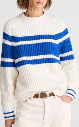 Madewell Stripe Raglan Sleeve Sweater in Ivory And Blue Apres Stripe at Nordstrom, Size Xx-Small