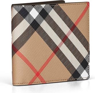 Burberry Mens Bi-Fold Wallet Sand Beige Check Polyurethane & Cardholders