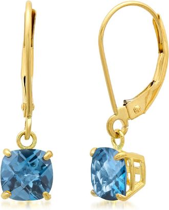 MAX + STONE Solid 10K Yellow Gold Cushion Cut Dangle Gemstone Leverback Earrings