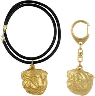 OEM Pug, Carlin Ii - Llavero Y Collar Con Perro En Caja, Producto Ba&ntilde;ado En Oro De Alta Calidad, Marca Art-dog