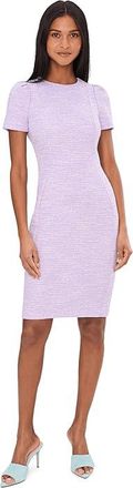 Calvin Klein Tweed Short Sleeve Sheath Womens Dress Regal/Cream : 10, Cotton/Polyester/Rayon