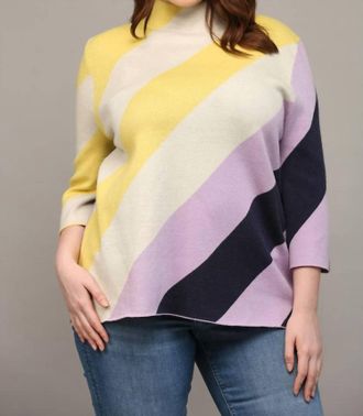 Fate Color Block Sweater - Plus In Yellow/lilac/navy