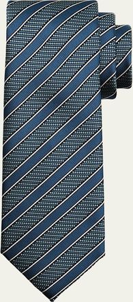 Brioni Mens Diagonal Stripe Jacquard Silk Tie