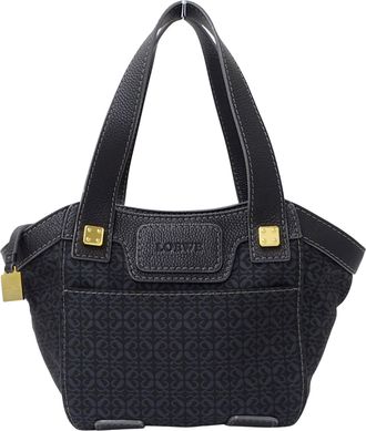 Loewe Black Navy Canvas Leather Handbag Tote Bag (Pre-Owned)